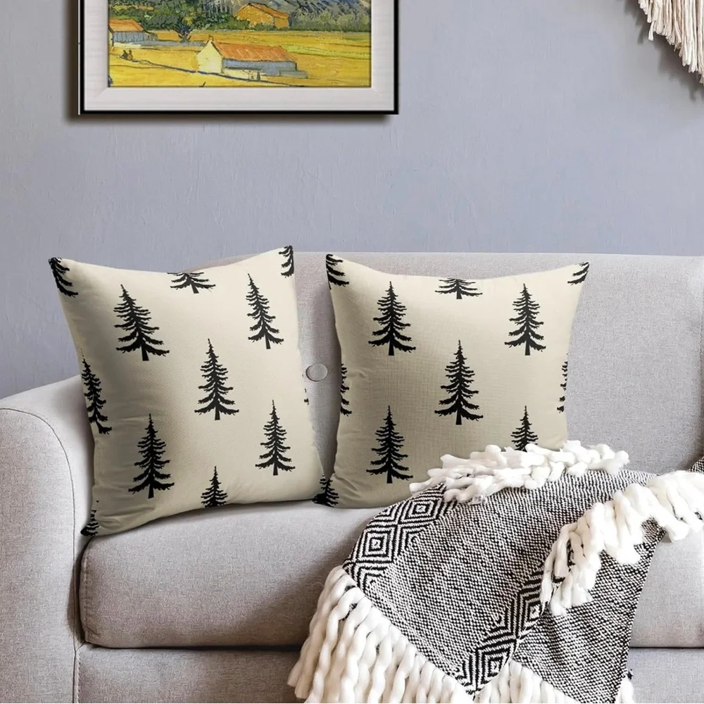 Elegant Black and Cream Holiday Tree Pillows